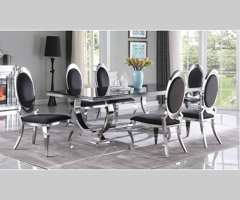 Modern Style Glass Top Large Size (94" Inch) Dining Table Set