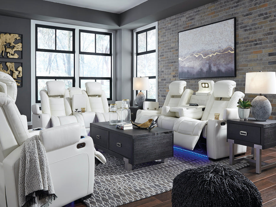 Ashley Party Time Power Reclining Sofa with Adjustable Headrest - Includes USB Charging with LED Lighted Cup Holder