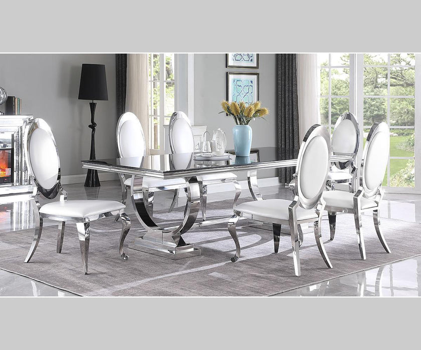 Modern Style Glass Top Large Size (94" Inch) Dining Table Set