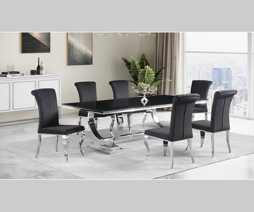 Modern Style Glass Top Large Size (94" Inch) Dining Table Set
