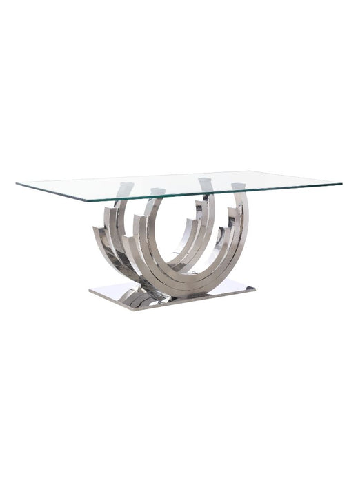 Crescent Dining Table Glass Top in Silver or Gold Finish
