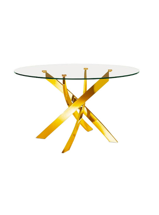 Genesis Glass Top Dining Table only in Round and Rectangular with Gold Finish