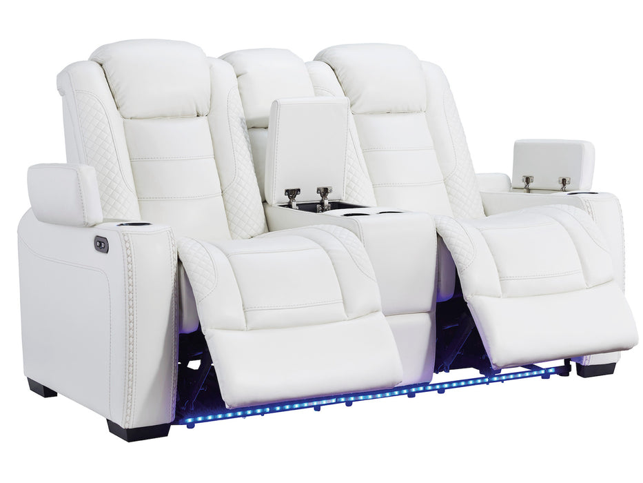 Ashley Party Time Power Reclining Sofa with Adjustable Headrest - Includes USB Charging with LED Lighted Cup Holder
