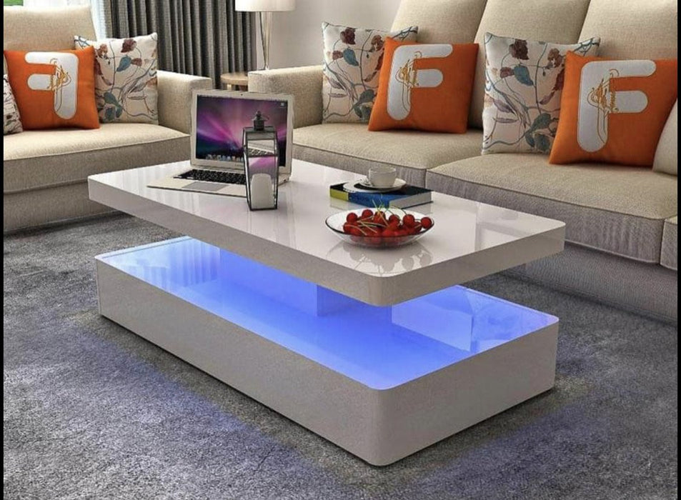 Aurora Coffee Table with LED Light and Storage drawers