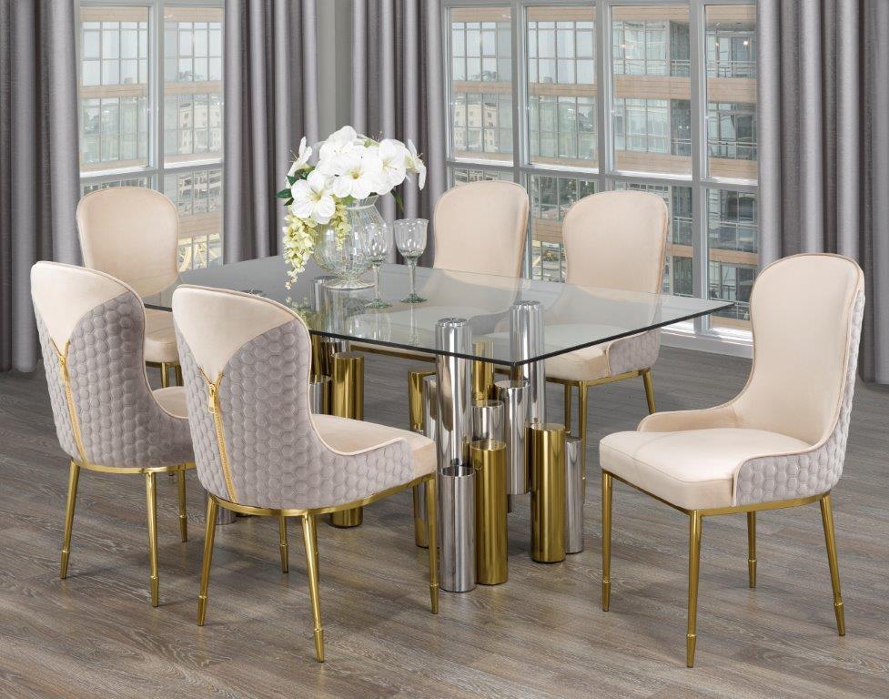 Glass dining table set with online bench