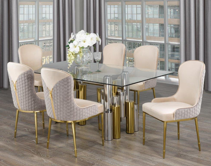 Modern Glass Top Dining Table Set with 2 Tone Dining Chairs